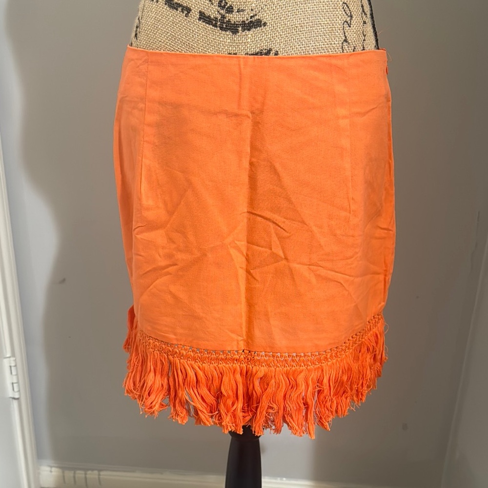 PrettyLittleThing Orange Fringed Mini Pencil Skirt